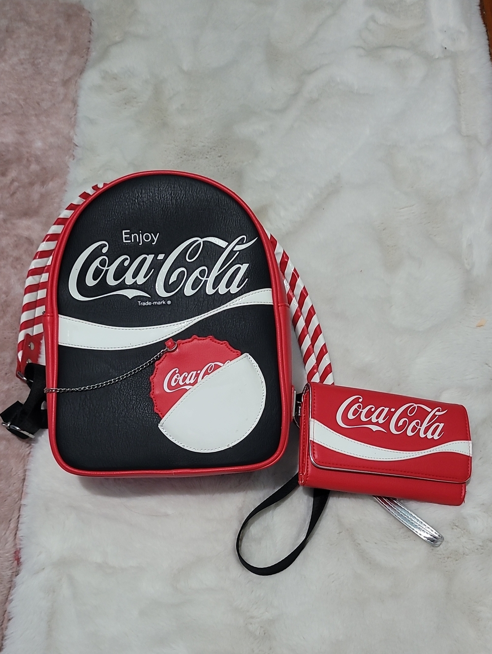 Loungefly Coca-Cola Black and Red Mini Backpack with Matching Wallet